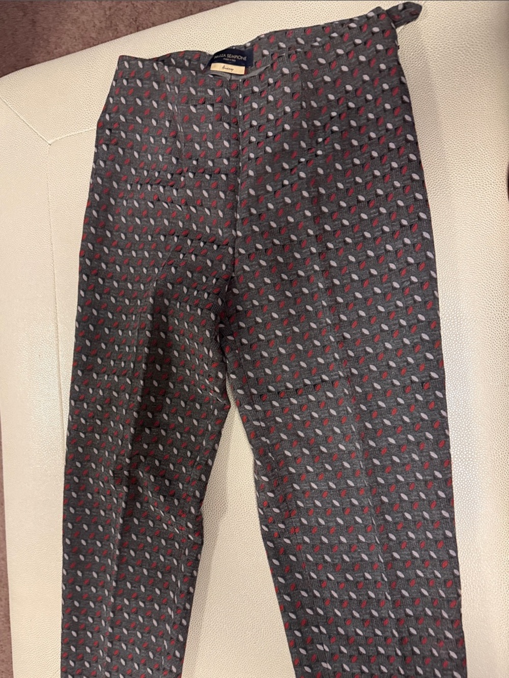 Piazza Sempione Gray Ankle Pants with Red & Blue Leaf Print